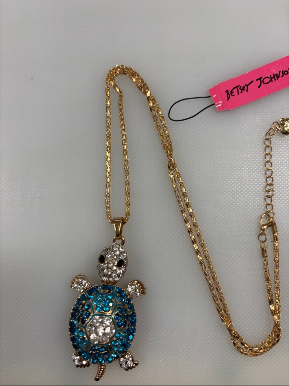 Betsey Johnson Gold-Tone Blue and Clear Crystal Turtle Pendant Necklace